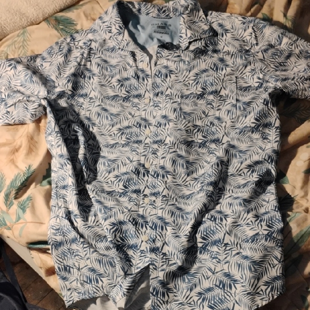 Chaps Blue and White Leaf Print Shirt